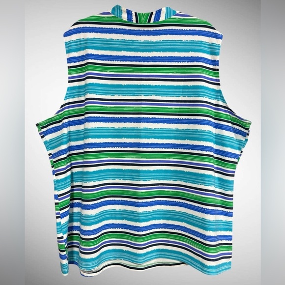 Ruby Rd Women’s Plus-size 2XL V-neck Sleeveless Top Black Green Blue Stripes - Picture 5 of 9